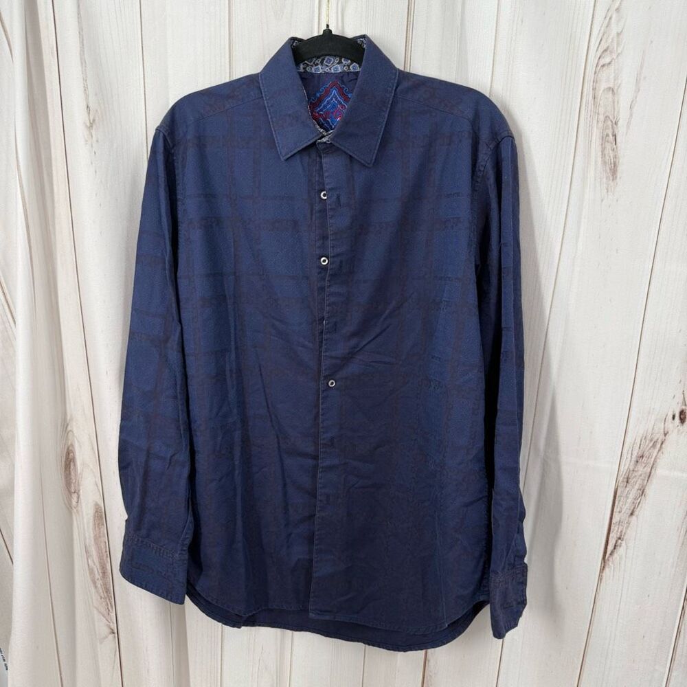 Robert Graham Men’s Medium Blue Long Sleeve Dress Shirt Patterned